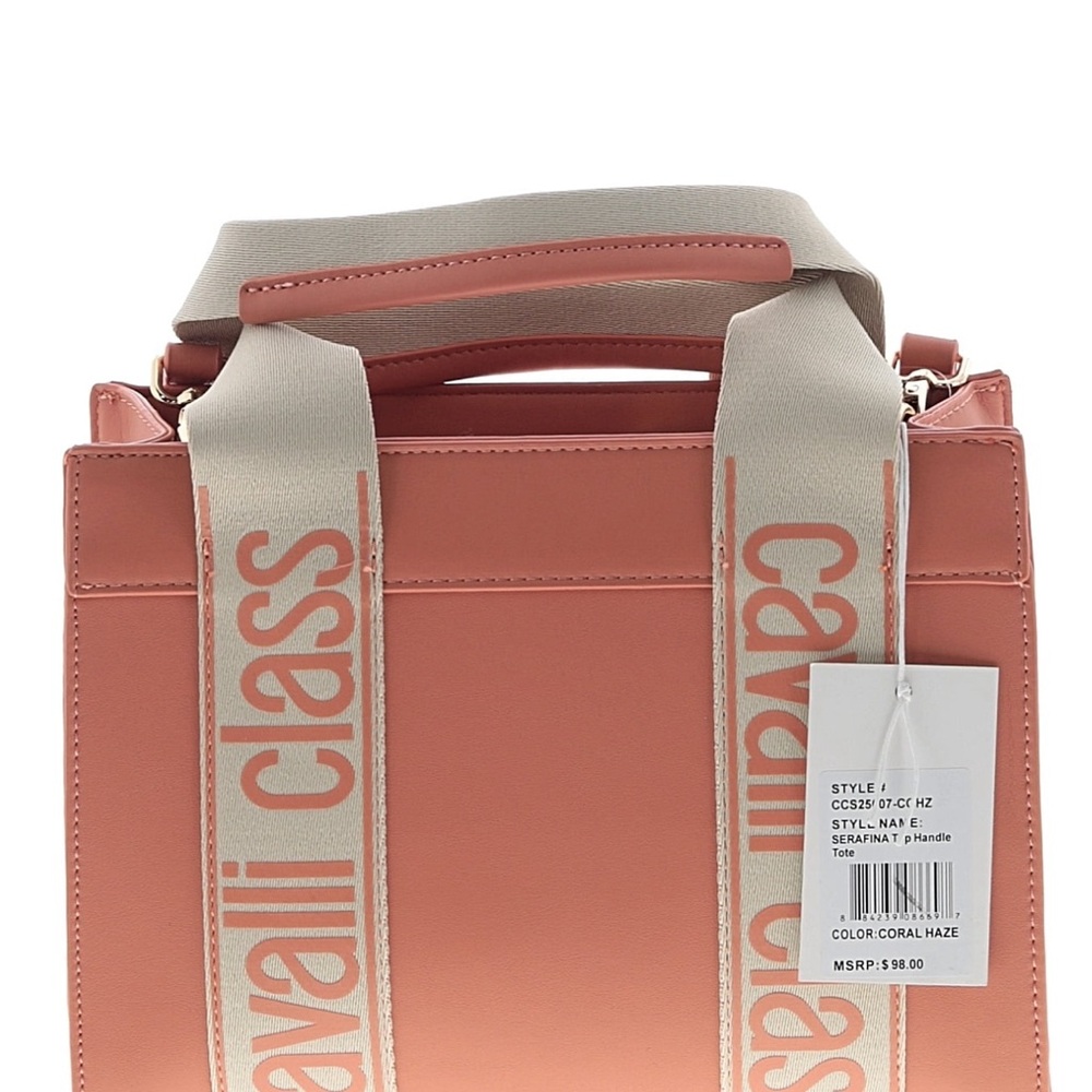 NWT Roberto Cavalli Coral Rose Dusty Pink Vegan Leather Shoulder Tote Crossbody - Picture 3 of 5